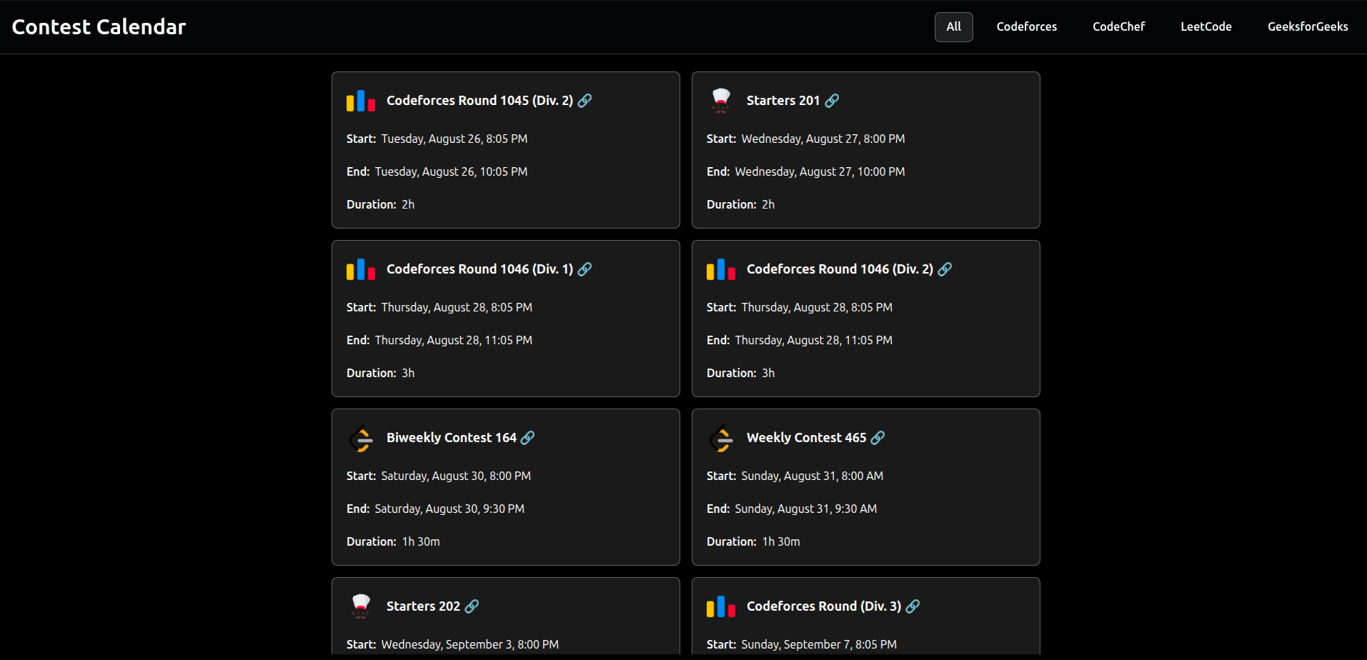Contest Calendar